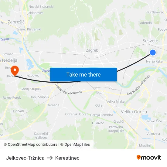 Jelkovec-Tržnica to Kerestinec map