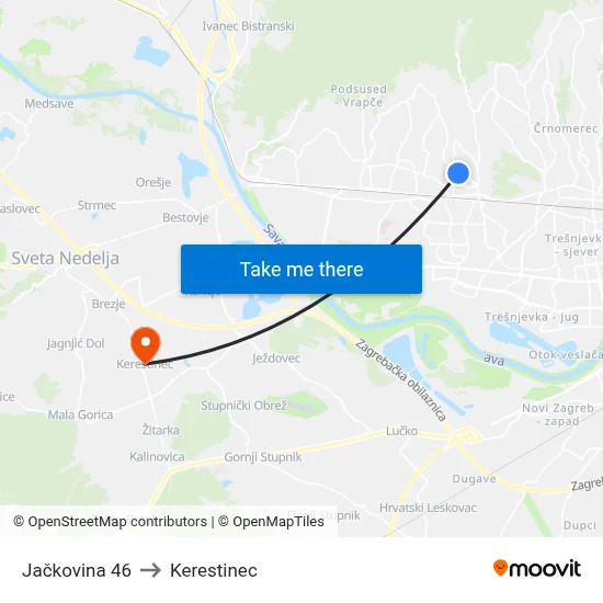 Jačkovina 46 to Kerestinec map