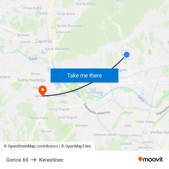 Gorice 69 to Kerestinec map