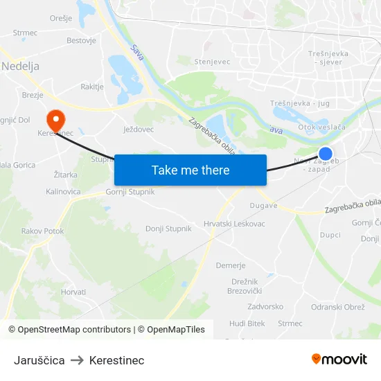 Jaruščica to Kerestinec map