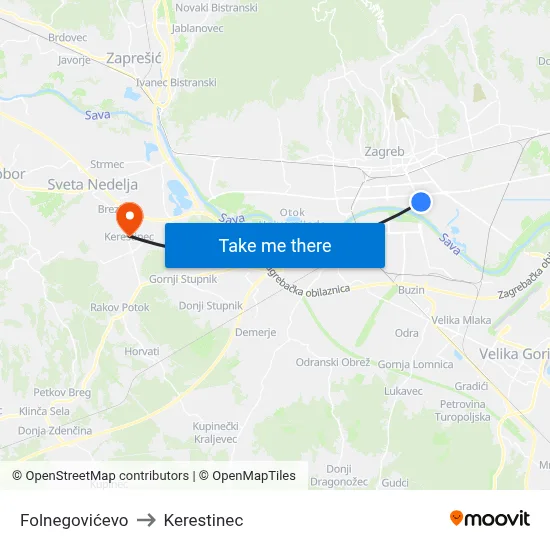 Folnegovićevo to Kerestinec map