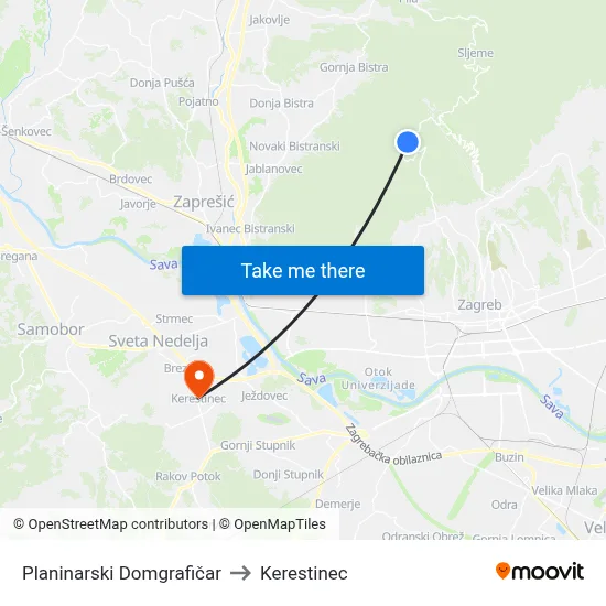Planinarski Domgrafičar to Kerestinec map