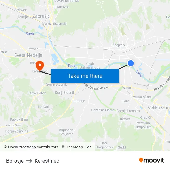 Borovje to Kerestinec map