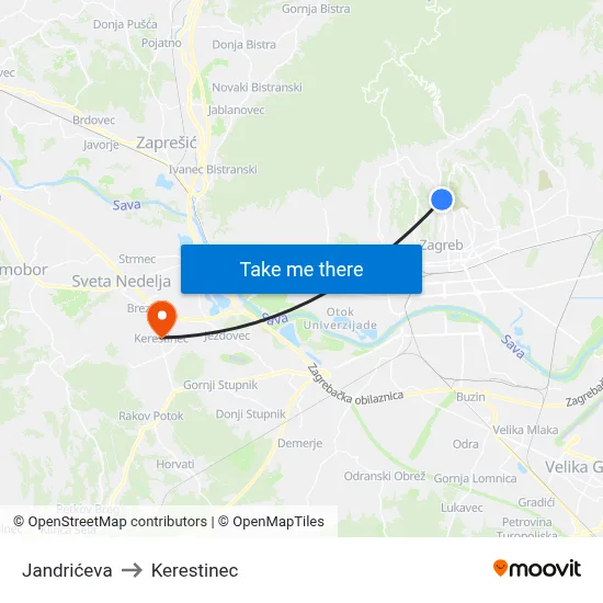 Jandrićeva to Kerestinec map