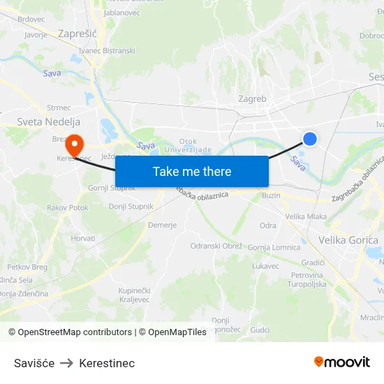 Savišće to Kerestinec map