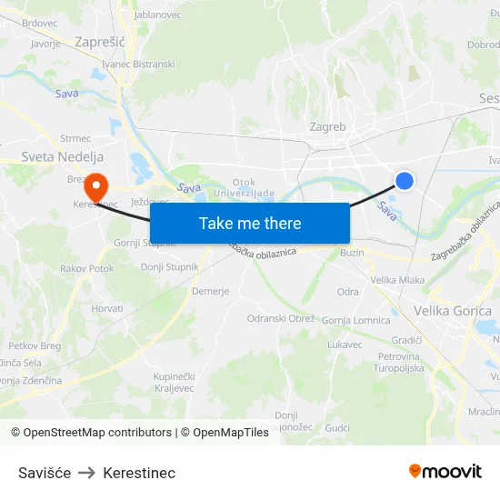 Savišće to Kerestinec map