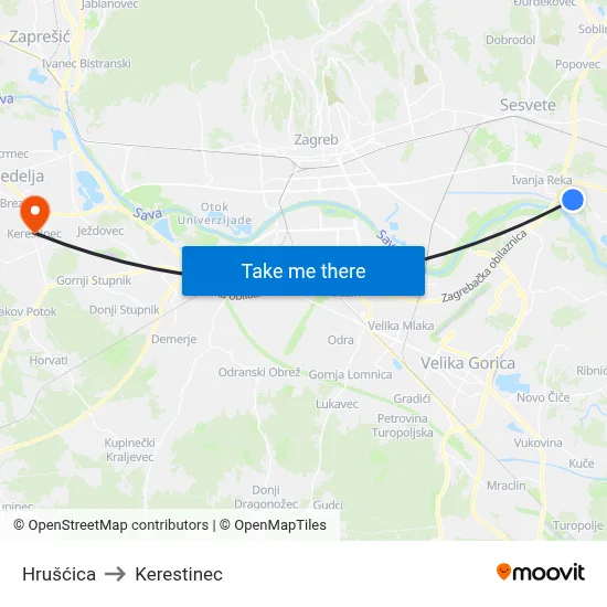 Hrušćica to Kerestinec map