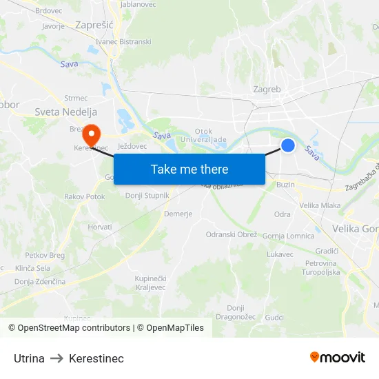 Utrina to Kerestinec map