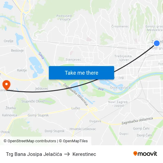 Trg Bana Josipa Jelačića to Kerestinec map