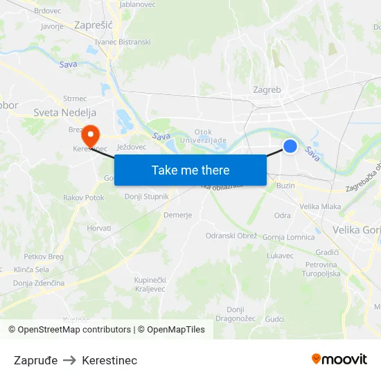 Zapruđe to Kerestinec map