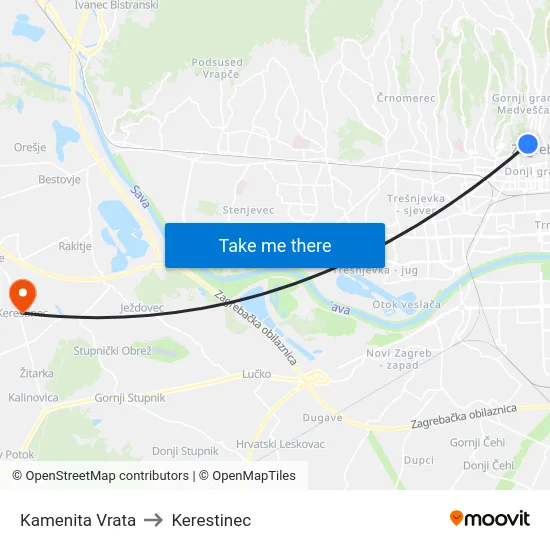 Kamenita Vrata to Kerestinec map