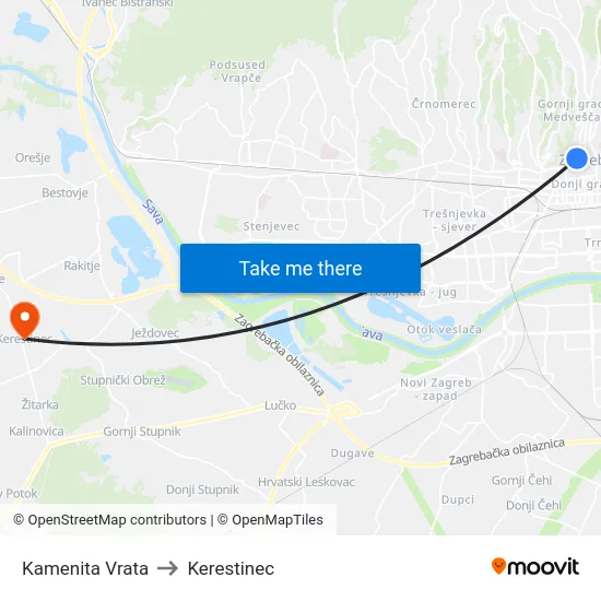 Kamenita Vrata to Kerestinec map