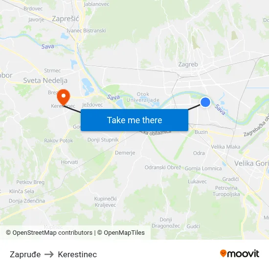 Zapruđe to Kerestinec map