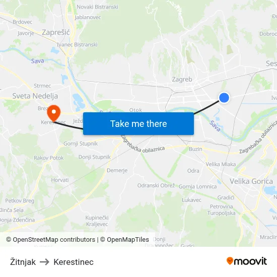 Žitnjak to Kerestinec map