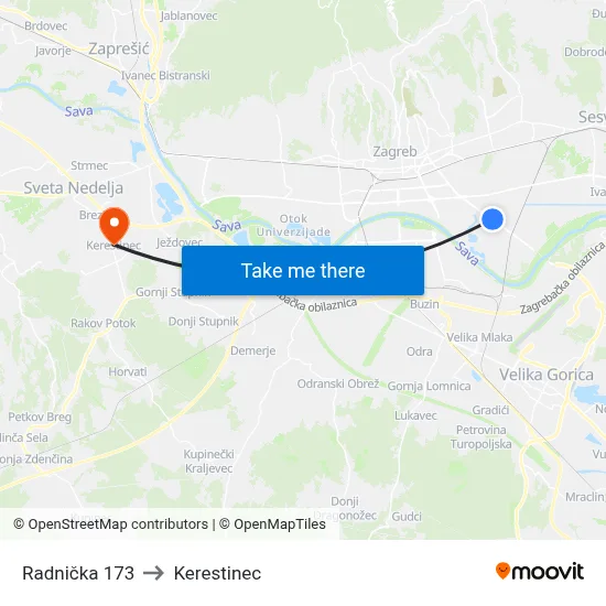 Radnička 173 to Kerestinec map