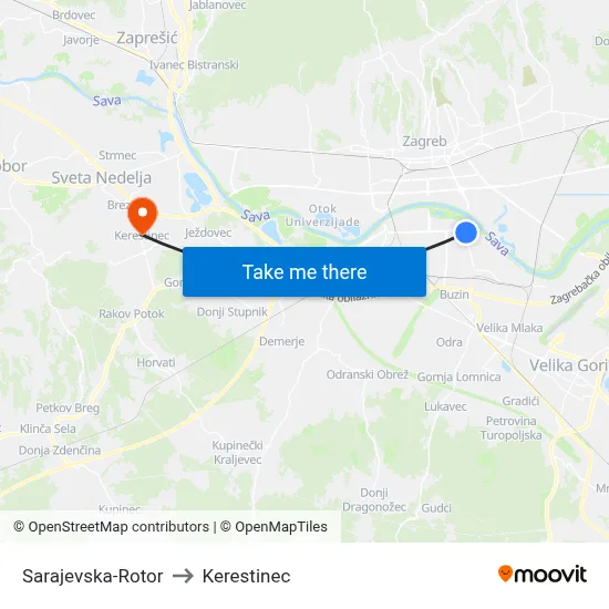 Sarajevska-Rotor to Kerestinec map