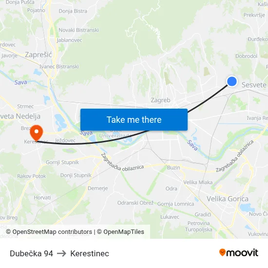 Dubečka 94 to Kerestinec map