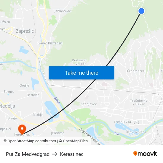 Put Za Medvedgrad to Kerestinec map