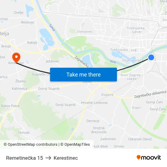 Remetinečka 15 to Kerestinec map