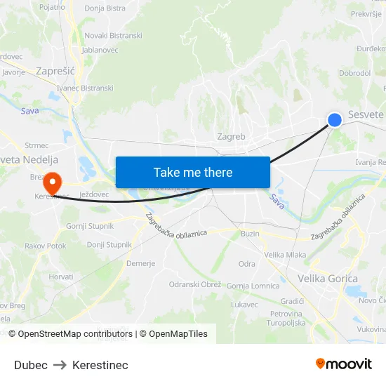 Dubec to Kerestinec map