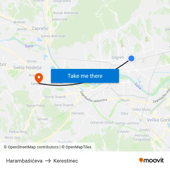 Harambašićeva to Kerestinec map