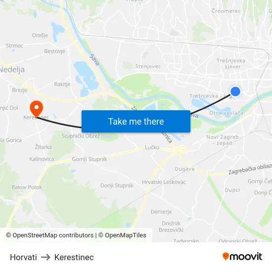 Horvati to Kerestinec map