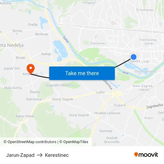 Jarun-Zapad to Kerestinec map