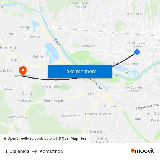 Ljubljanica to Kerestinec map