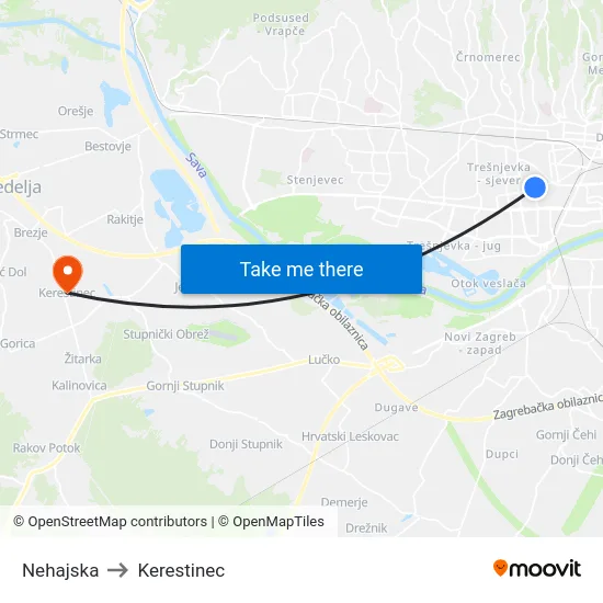 Nehajska to Kerestinec map