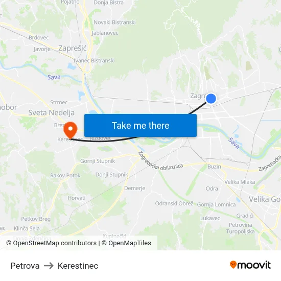 Petrova to Kerestinec map