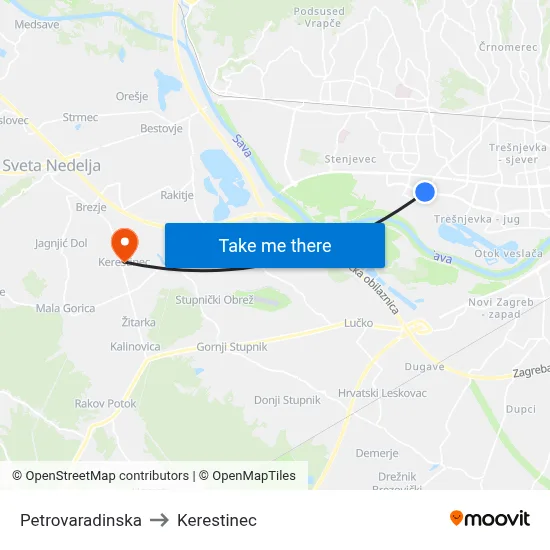 Petrovaradinska to Kerestinec map