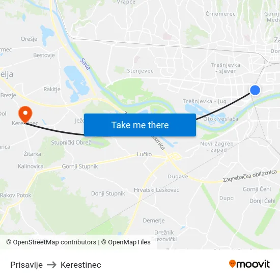 Prisavlje to Kerestinec map