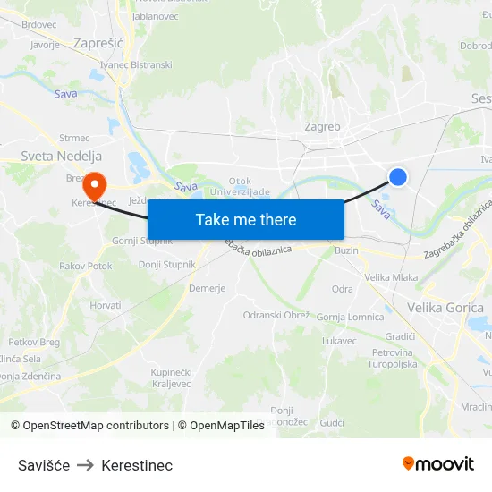 Savišće to Kerestinec map