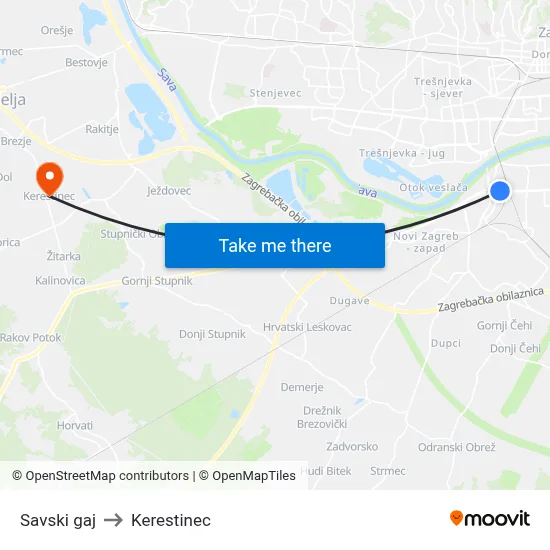 Savski gaj to Kerestinec map