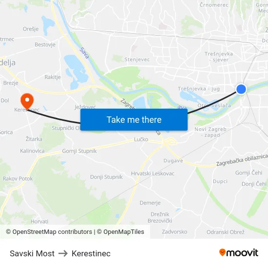 Savski Most to Kerestinec map