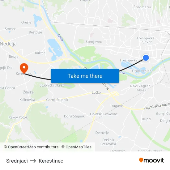 Srednjaci to Kerestinec map