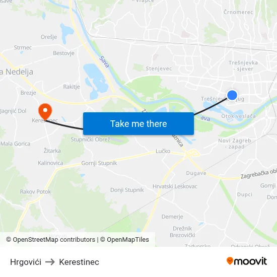 Hrgovići to Kerestinec map