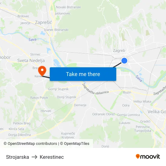 Strojarska to Kerestinec map