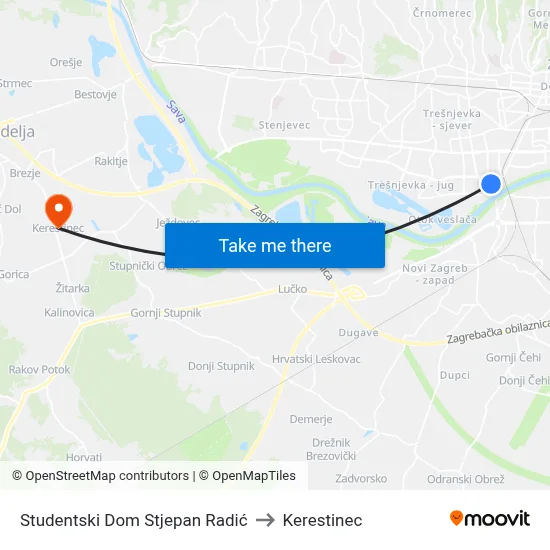 Studentski Dom Stjepan Radić to Kerestinec map