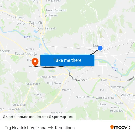 Trg Hrvatskih Velikana to Kerestinec map