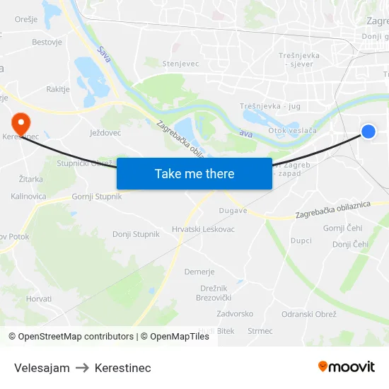 Velesajam to Kerestinec map