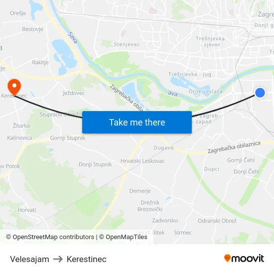 Velesajam to Kerestinec map