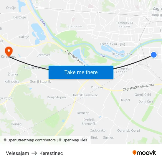 Velesajam to Kerestinec map