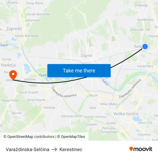 Varaždinska-Selčina to Kerestinec map