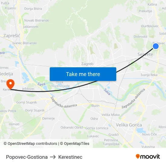 Popovec-Gostiona to Kerestinec map