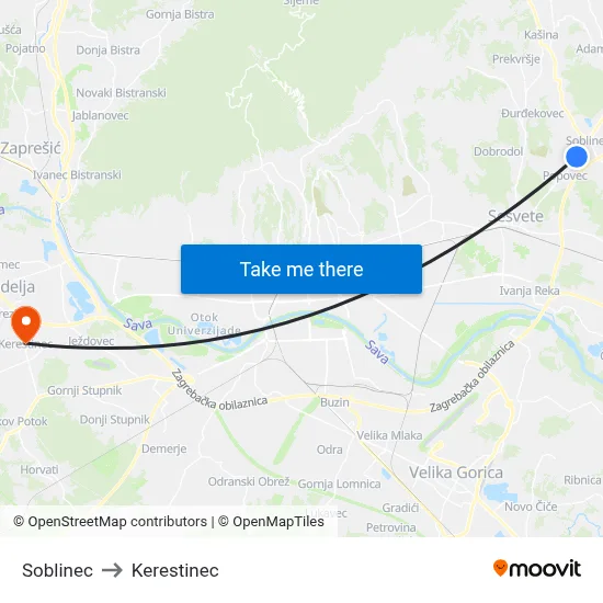 Soblinec to Kerestinec map