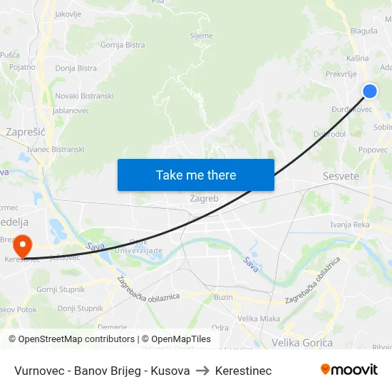 Vurnovec - Banov Brijeg - Kusova to Kerestinec map