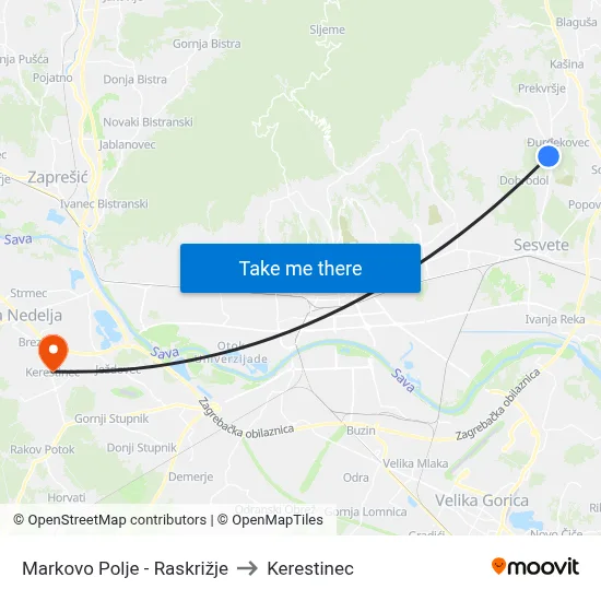 Markovo Polje - Raskrižje to Kerestinec map