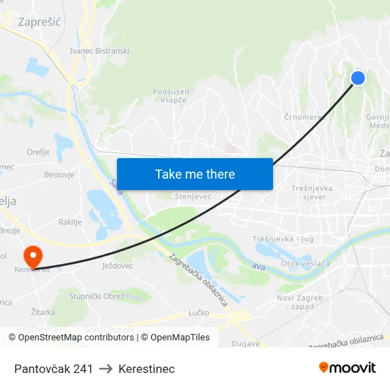 Pantovčak 241 to Kerestinec map