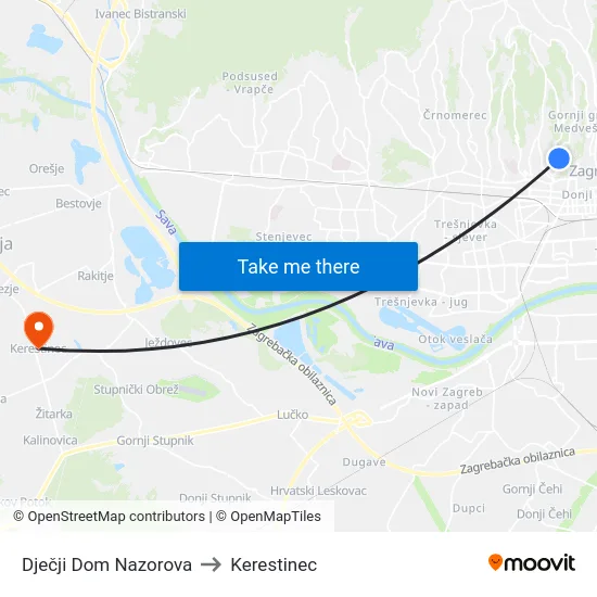 Dječji Dom Nazorova to Kerestinec map